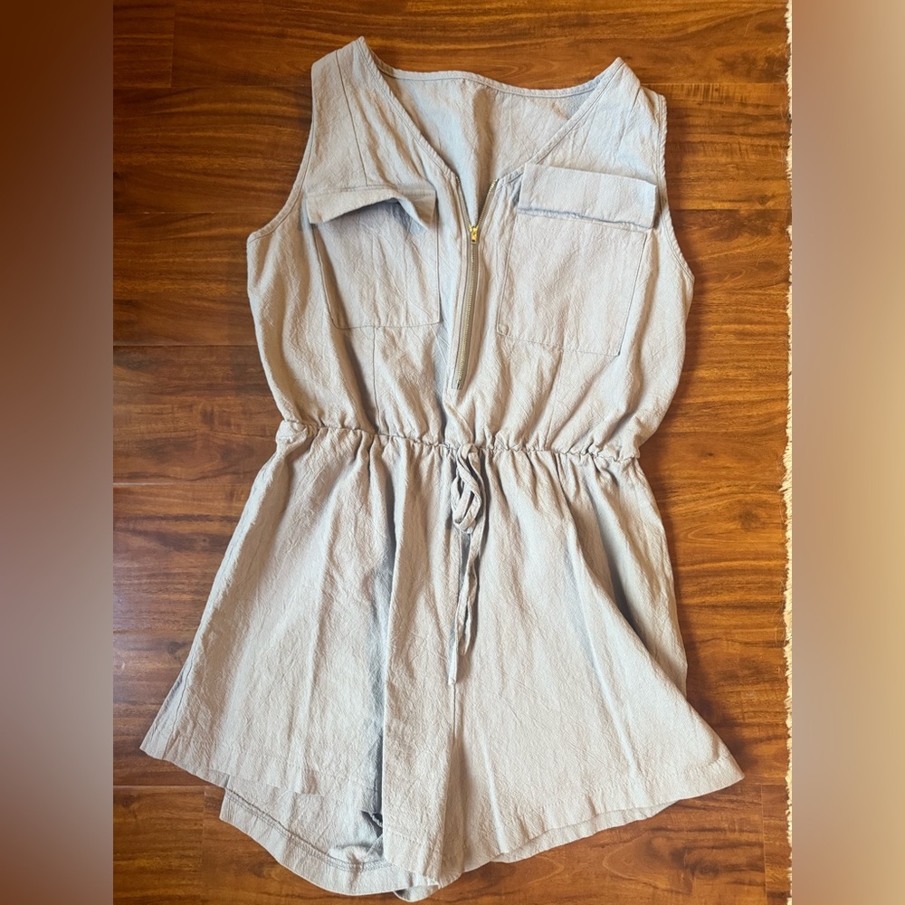 Sleeveless Light Gray Zip Front Romper